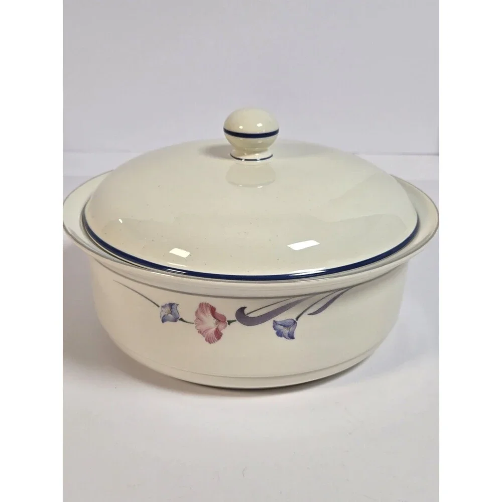 Lenox Glories on Grey Chinastone 2 Qt Covered Casserole Dish Lid USA 9 5/8